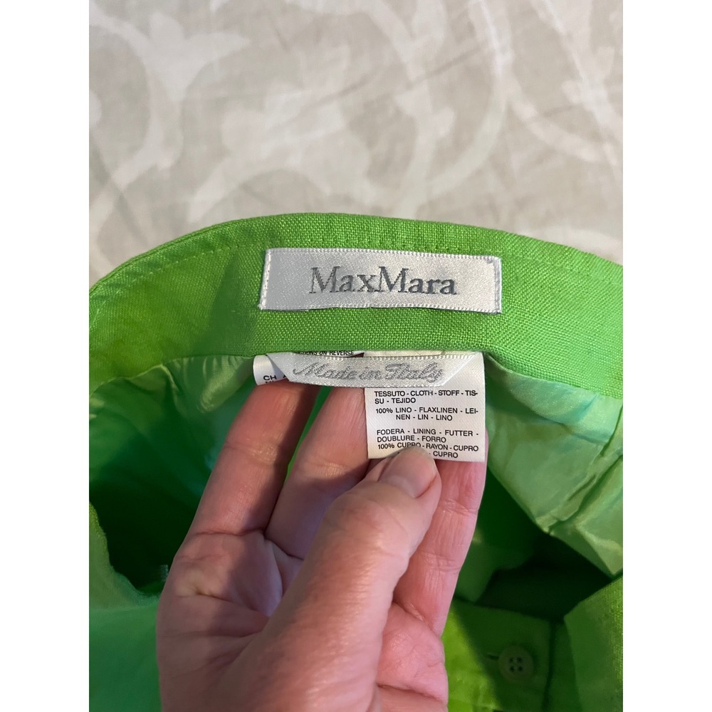 Max Mara Lime Green 100% Linen Pencil Skirt Made in‎ Italy Size 12 - Picture 4 of 10